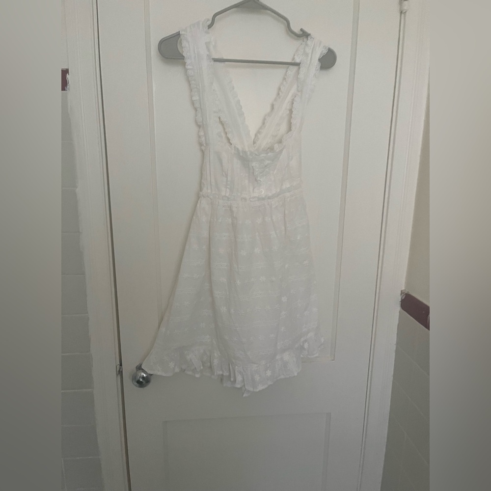 For Love & Lemons White Backless Ruffle Romper Dress